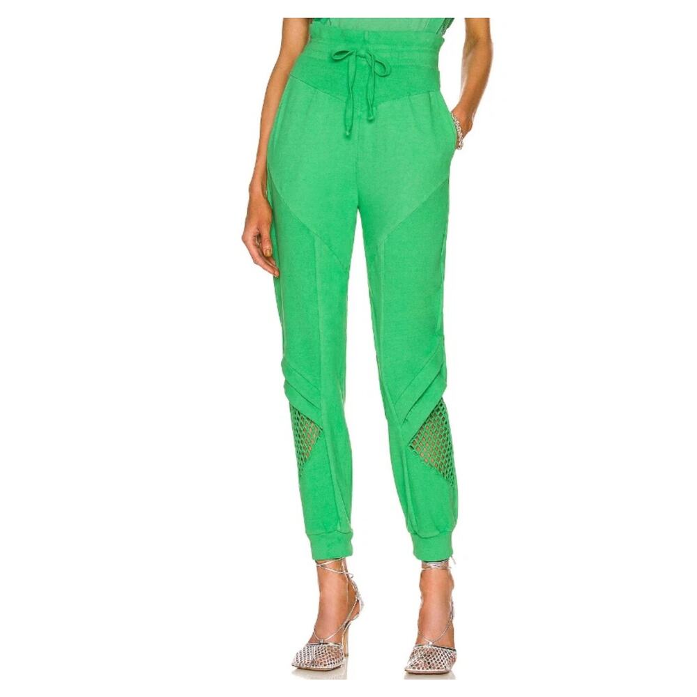 Noam Pants Womens XS Green Mesh Panel Joggers 100% Cotton Made in USA Athleisure